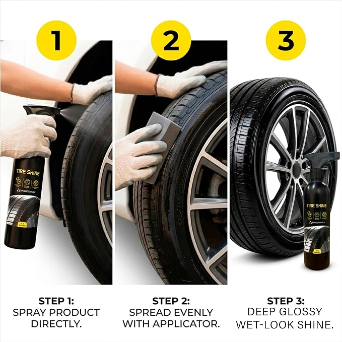 BYCSA Professional 500 mililiters Tire Shine - High Gloss Tire Dressing & Long-Lasting Wet Look - UV Protectant Prevents Cracking & Fading - Biodegradable & Phosphate-Free Formula - Car Detailing