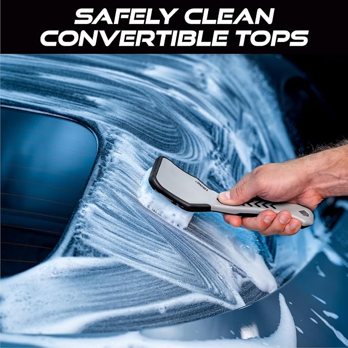 VIKING Upholstery Cleaner Scrub Brush, Cleaning Brush for Seat Covers and Car Detail Kit, Grey with White Bristles, 9.3 x 2.5 x 2.5 inch