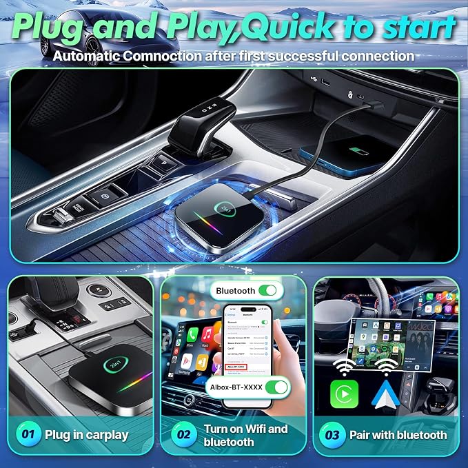 Wireless Carplay Adapter,2025 Upgrade 2-in-1 Convert Factory Wired to Wireless Car Play Android Auto Dongle, for Phone iOS 10+ & Android 11+ with USB/USB-C Port