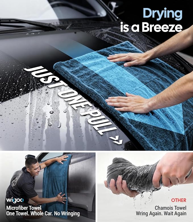 Wigoo Premium Microfiber Car Drying Towel 1300GSM, 2-Size Set[36"×24"+16"×16" Ultra-Absorbent, No Streaks & Scratches] Dual-Sided Edgeless Wash Towels with Twisted Loop, for Cars Detailing, SUV, Truck