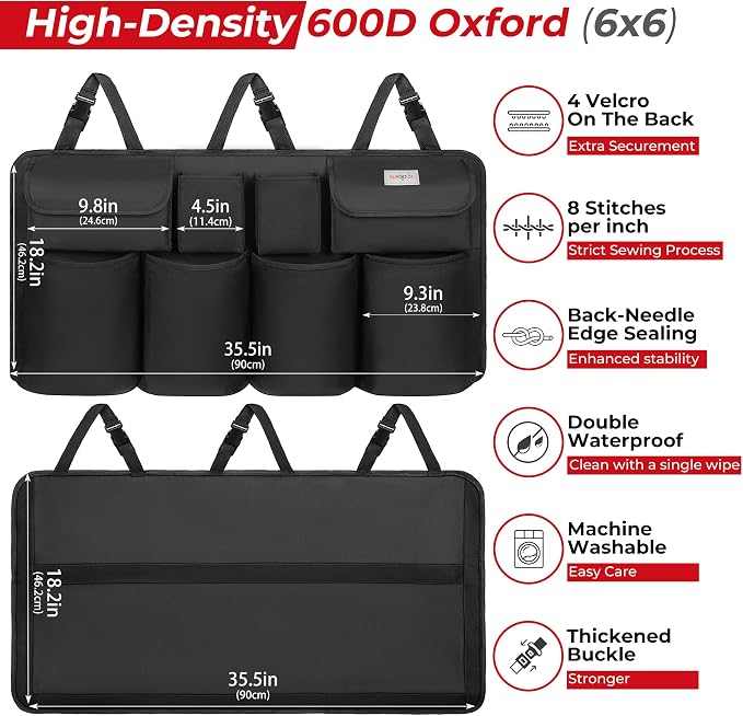 SURDOCA Car Trunk Organizer, LARGE CAPACITY Car Storage Bag with 8 Pockets, 7X Upgraded Trunk Storage Organizer for Car, SUV, Truck, MPV