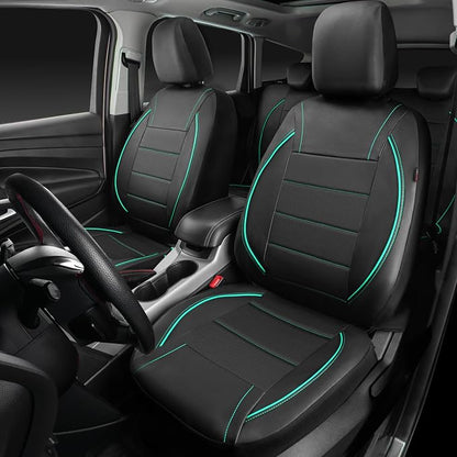 CAR PASS Universal FIT Piping Leather Car Seat Cover, for suvs,Van,Trucks,Airbag Compatible,Inside Zipper Design and Reserved Opening Holes (Full Set, Black and Mint)