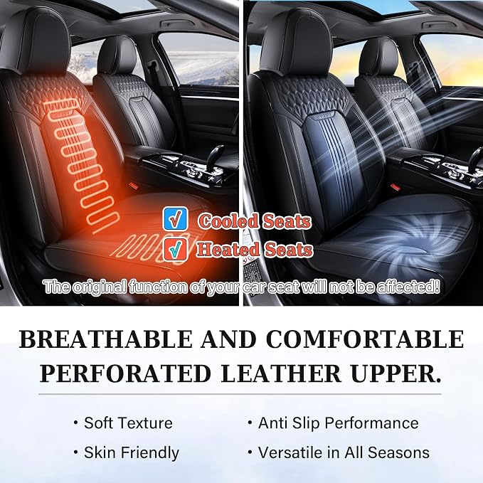 Coverado Seat Covers, Car Seat Covers Full Set, Black Seat Cover, Front Seats Back Seat Cover, Waterproof Car Seat Cushion,Leather Car Seat Protector Universal Fit Most Cars