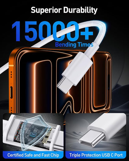 iPhone 17 16 15 Car Charger, 90W 4-Port Fast USB C Car Charger Cigarette Lighter Adapter with 3FT Type C to C Cable for iPhone 17/17 Pro/17 Pro Max/17e/Air/16/16 Pro/16e/15 Pro Max/Plus, iPad, Android