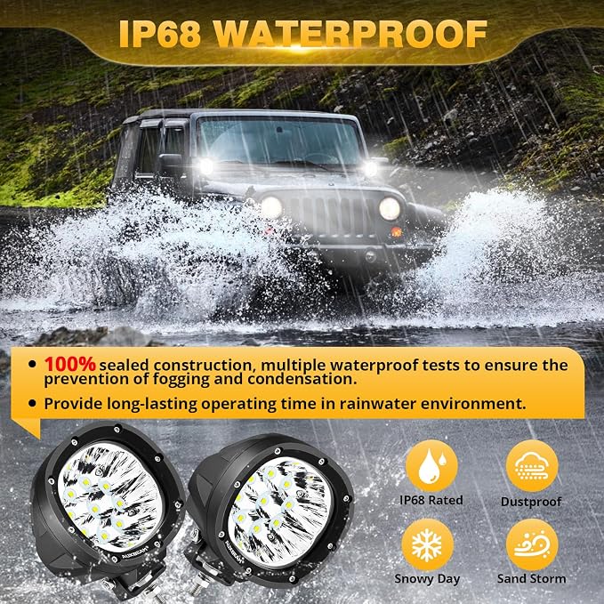 Auxbeam P4 Series 4 Inch 90W Round LED Offroad Lights, Spot Beam LED Pods Off-Road Spotlights, 4x4 4WD Driving Light Bar A-Pillar Bumper Grille Hood Mount, Pair