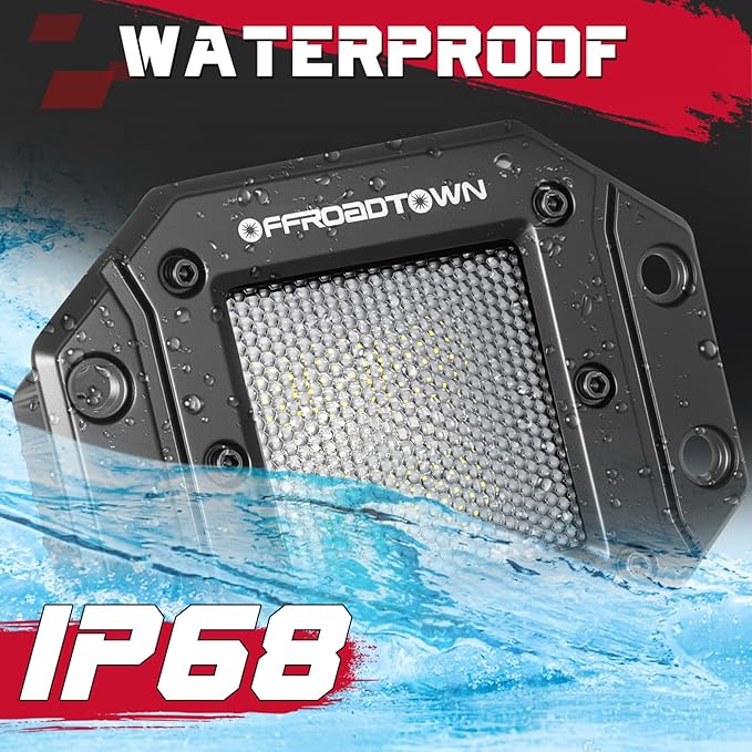 Flush Mount LED Pods, OFFROADTOWN 5'' 12,000LM CREE LED Driving Lights Reverse Backup Light Flush Light Bar Off Road Lights Work Light for Truck Pickup UTV ATV SUV Boat 4x4 Car - Diffusion Beam