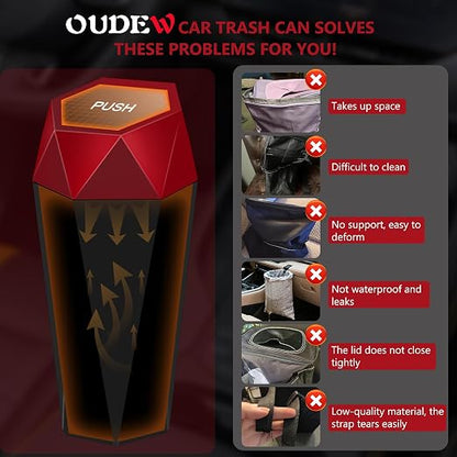 Car Trash Can with Lid - 1-Pack, Interior Accessories for Vehicles, Leakproof Garbage Can with 30 Detachable Trash Bags, Multipurpose Organizers and Storage Solutions for Home and Office