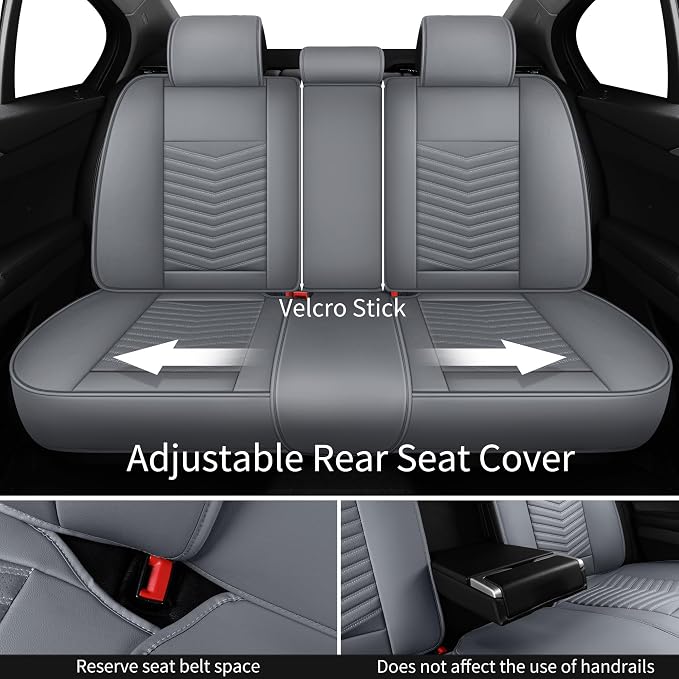 HChengkikz Nappa Leather Car Seat Covers Full Set, Gray Car seat Protector 5 Seats, Waterproof Car Seat Cushion, Universal Automotive Seat Covers Fit for SUV Truck Pick-up Sedan, Front and Rear