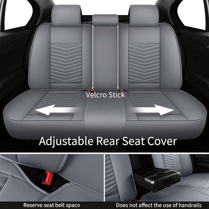 HChengkikz Nappa Leather Car Seat Covers Full Set, Gray Car seat Protector 5 Seats, Waterproof Car Seat Cushion, Universal Automotive Seat Covers Fit for SUV Truck Pick-up Sedan, Front and Rear
