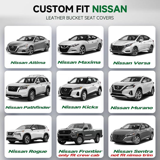 GIANT PANDA Front Seat Covers for Nissan Rogue Altima Sentra Versa Kicks Frontier Murano Pathfinder Maxima,Faux Leather Bucket Seat Cover Fit Nissan Seat Protectors (Black Diamond) 2-Pack