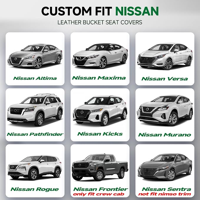 GIANT PANDA Front Seat Covers for Nissan Rogue Altima Sentra Versa Kicks Frontier Murano Pathfinder Maxima,Faux Leather Bucket Seat Cover Fit Nissan Seat Protectors (Gray Diamond) 2-Pack