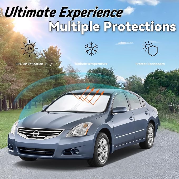 Windshield Sun Shade for Nissan Altima 2007-2018, Car Front Window Sunshade with 240T Sun Visor Protector Blocks UV Rays Heat Sun Shield Accessories