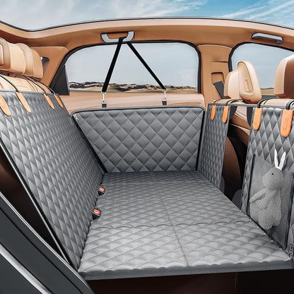 PETICON Back Seat Extender for Dogs, Hard Bottom Dog Car Seat Cover - Supports 400lbs, Rear Seat Pet Cover with Mesh Window, Waterproof Dog Hammock for Car SUV