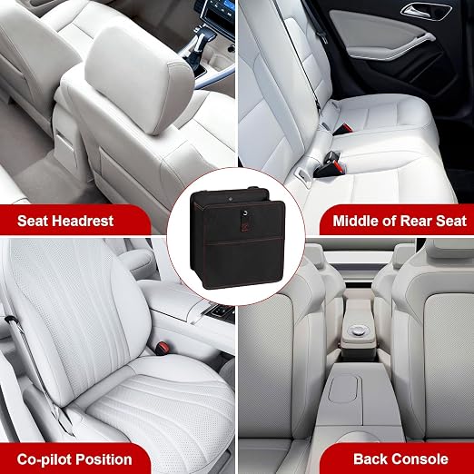 YSSOA Foldable Car Trash Can with Storage Pockets, Car Garbage Can with Adjustable Straps, Waterproof & Leakproof, 3 Gallons, Black