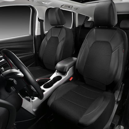 CAR PASS Leather and 3D Air Mesh Universal Fit Car Seat Covers, for Sedans,Trucks,Suvs,Airbag Compatible,Zipper Design and Reserved Opening Holes for Headrest(Full Set, Black and Black)