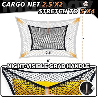 Muslogy Truck Bed Cargo Net Trunk Netting Compatible with 2021-2025 2026 Toyota Sienna Accessories, Pickup Cargo Organizer SUV Sedan Storage Net w/Heavy Duty Carabiners