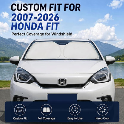 Custom Fit Windshield Sun Shade for Honda Fit 2007-2026 | Custom Fit Windshield Cover, Blocks UV Rays, Double-Layer Heat Shield, Durable Frame, Easy Fold & Storage