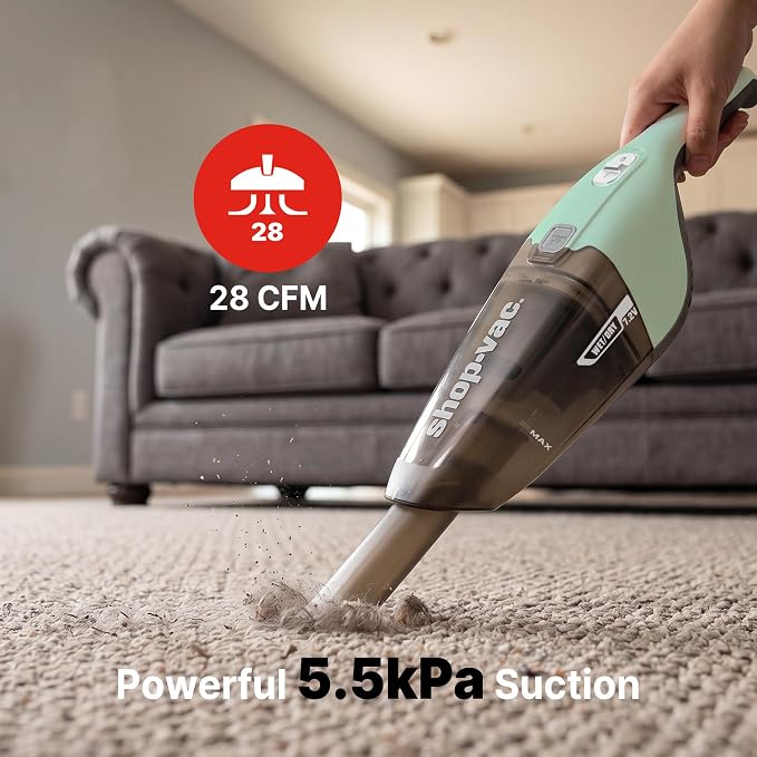 Shop-Vac Wet/Dry Handheld Vacuum Cordless, Powerful Portable Car Vacuum Rechargeable, Wall-Mounted Hand Vac with Crevice Tool, Lightweight Hand Vacuum for Home & Car, Washable Filter, Green