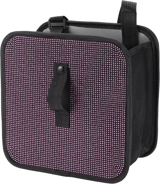 1 Pcs Universal Car Trash Can Hanging 9.1" Length 5.5" Width 9.1" Height Trash Bin Pink Black Fabric Rhinestone