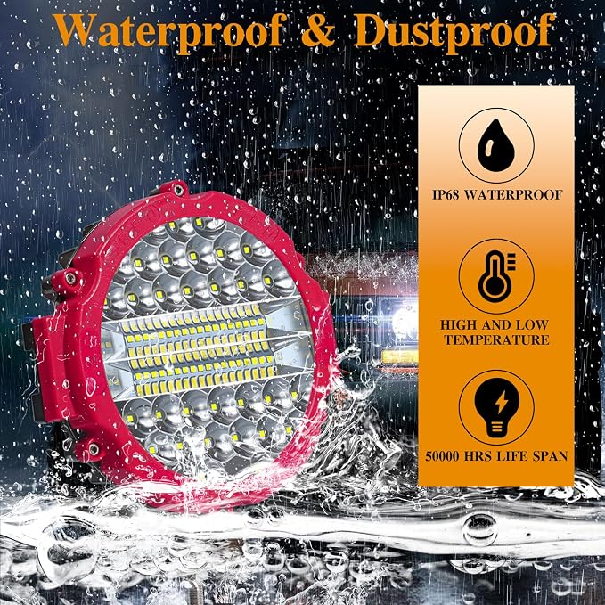 8 Pcs 201W Led Light, 7 Inch Round Led Light Bar Off Road Auxiliary Driving Lights Pod Lights for Vehicle Accessories Pickup Trucks Snowmobile RV ATV UTV, Red