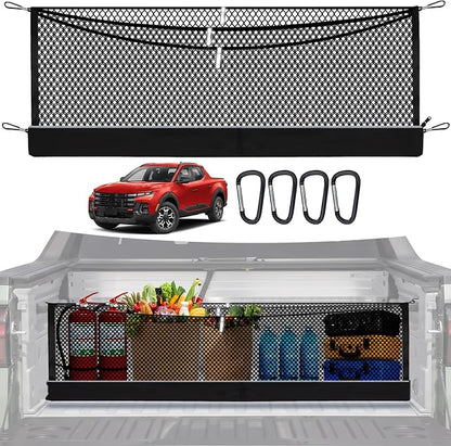 3-Layer Cargo Net for Hyundai Santa Cruz 2022-2026, Zoned Storage Truck Bed Net with Foldable Zippered Bottom Bag, Heavy-Duty Cargo Organizer Netting for Camping, Trips & Everyday Use
