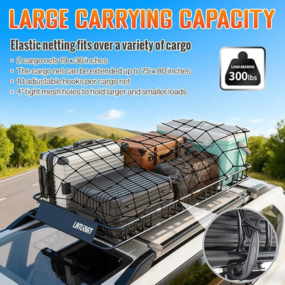 LWTURMRT Roof Rack Cargo Carrier Basket 84(L) X39(W) Heavy Duty 200Pounds Extension Travel with 2 Piece of Net