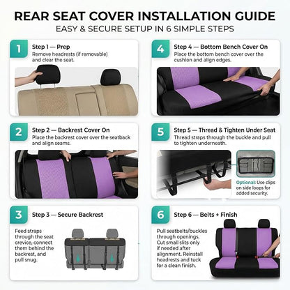 FH Group Automotive Rear Car Seat Covers for SUV, Trucks, Sedan and More - Universal Fit Rear Solid Bench Design Interior Accessories - 3D Mesh Fabric Center Panel - Purple