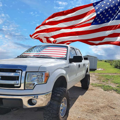 IC ICLOVER American Flag Windshield Sun Shade, 240T Polyester Car Sun Visor Blocks Heat and UV Rays Sun Protection, Foldable Sun Shield Keeps Your Vehicle Cool (Medium 59x33in)