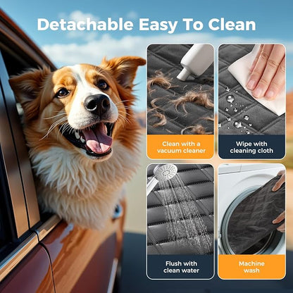 Dog Car Seat Cover for Back Seat, Hard Bottom Back Seat Extender for Dogs - Supports 400lbs, Scratch Resistant, Anti Slip Portable Dog Hammock, Suitable for F150, SUVs and Trucks Black