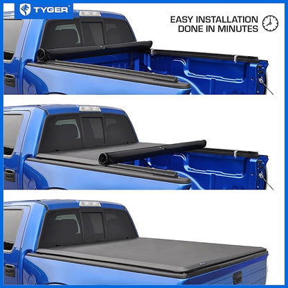 Tyger Auto T1 Soft Roll Up Truck Bed Tonneau Cover Compatible with 2014-2018 Chevy Silverado / GMC Sierra 1500; 2015-2019 2500 HD 3500 HD; 2019 LD/Limited Only | 6'6" Bed (78") | TG-BC1C9007 , Black