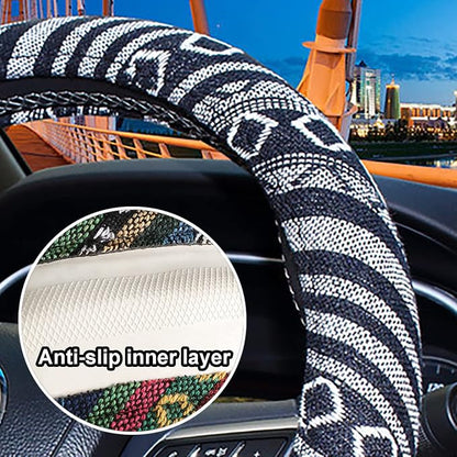 Boho Steering Wheel Cover for Women Men Baja Blanket Enthic Car Steering Wheel Cover Ethnic Car SUV Wheel Protector, Breathable, Anti-Slip, Odorless, Universal Fit 14.5-15 Inch