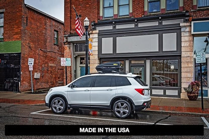JEGS Rooftop Cargo Carrier for Car Storage - Small Roof Rack Cargo Carrier - Heavy Duty Weatherproof Storage - Made in USA - 10 Cubic Ft - 110 Lb Capacity - Zero Tool Easy Assembly - Aero Design