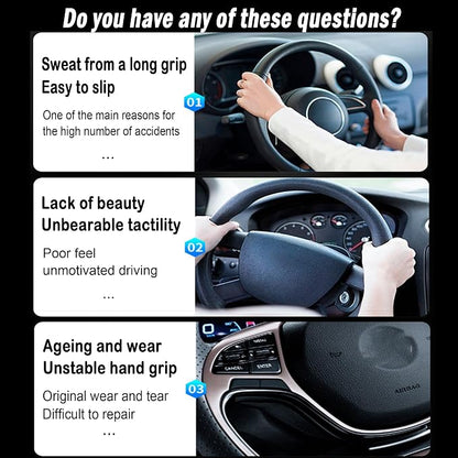 Carbon Fiber Steering Wheel Cover, 3-Piece Set Anti-Skid Comfortable Grip Segmented Butterfly Design, Easy Snap-On Installation Universal Fit 99% Cars, Red