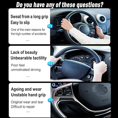 Carbon Fiber Steering Wheel Cover, 3-Piece Set Anti-Skid Comfortable Grip Segmented Butterfly Design, Easy Snap-On Installation Universal Fit 99% Cars, Black