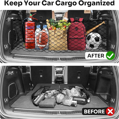 Canvcle Trunk Cargo Net for 2021-2026 Jeep Grand Cherokee L (7 Seats) Accessories Envelope Style Mesh Trunk Net Organizer and Storage Stretchable Adjustable Elastic Nylon Rear Cargo Netting with Hooks