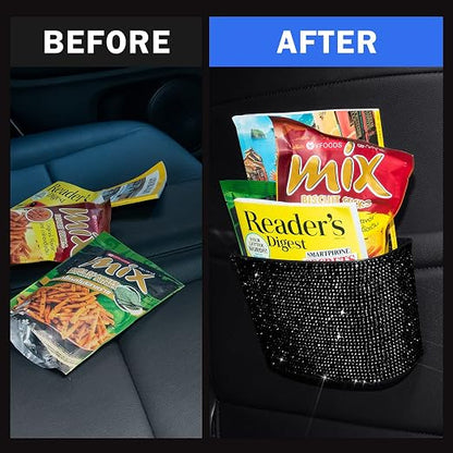 Cavalcade Car Trash Can, Hanging Trash Bin, Leakproof Garbage Organizer, Bling Vehicle Waste Basket, Mini Dustbin Container with Clip for Car, Office, Kitchen, Bedroom, Home and More, Black, Small