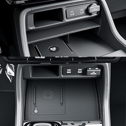 BIBIBO 2Packs for 2026 Honda Passport Console Organizer 2026 Honda Passport Center Console Organizer+Wireless Charging Mat 2026 Passport Console Insert Organizer