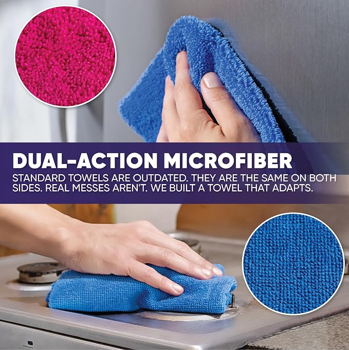 Microfiber Wholesale Pronto Cloths, Dual-Sided Microfiber Cleaning Towels, Soft Plush & Scrub Cloths for Dusting, Scrubbing, Kitchen, Windows & Car Detailing, Absorbent Bulk 50-Pack Multicolor