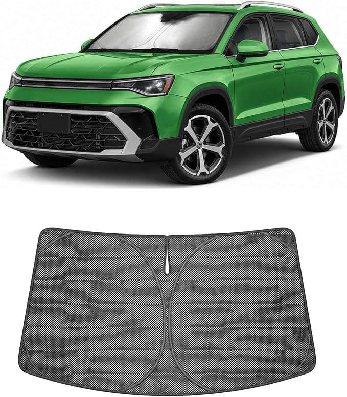 Proadsy Windshield Sun Shade Custom Fit Volkswagen VW Taos 2022-2026 Ice Crystal Black Front Window Sunshade UV and Heat Blocker Foldable Visor Keeps Car Cooler for Summer Parking and Daily Use