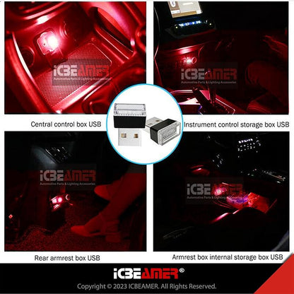 ICBEAMER USB Type-A LED Night Light 2-Pack (Red) | Plug-in Universal Fit Automotive Accessory for Car Interior and Trunk Ambient Atmosphere Lighting