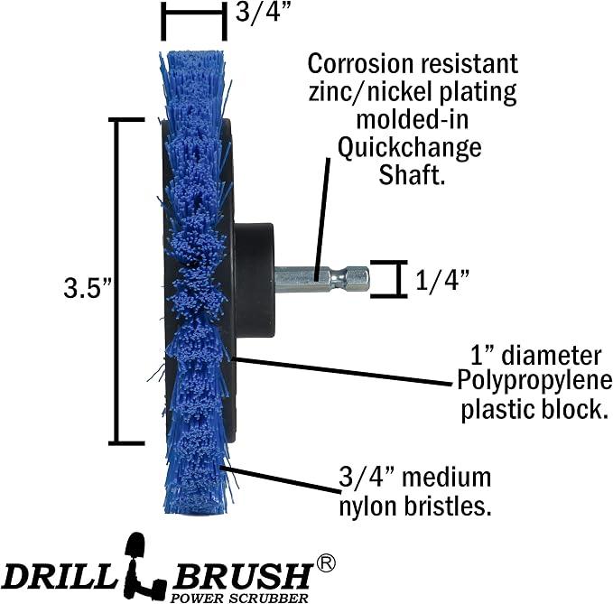 Grout Cleaner Kit - Bathroom Drill Brush Attachment Set - Household Cleaning Supplies - Shower Cleaner - Tub Scrubber - Toilet Brush - Spotless Tiles - Power Scrubbing Nylon Bristles
