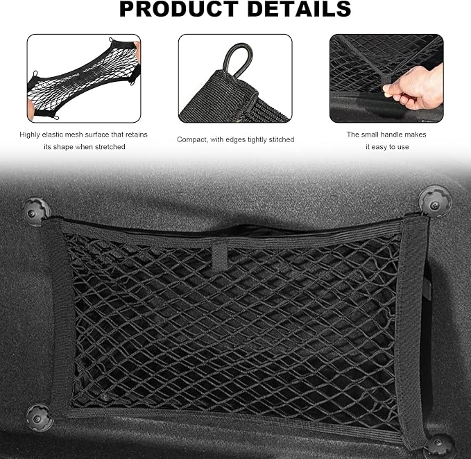 2 PCS Small Cargo Nets, 14"×10" Double Layer Car Organizer Net with Mounting Screws & Hooks, Stretchable Cargo Netting Storage Pouch for Car Truck SUV RV Boat Trunk