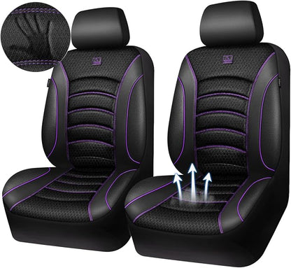 CAR PASS Comfortable 3D Foam Mesh Leather Car Seat Covers Front, Air Cool Mesh Breathable Front Seat Covers for Car, Universal for SUV Truck Sedan Automotive, Airbag Compatible,Black Purple