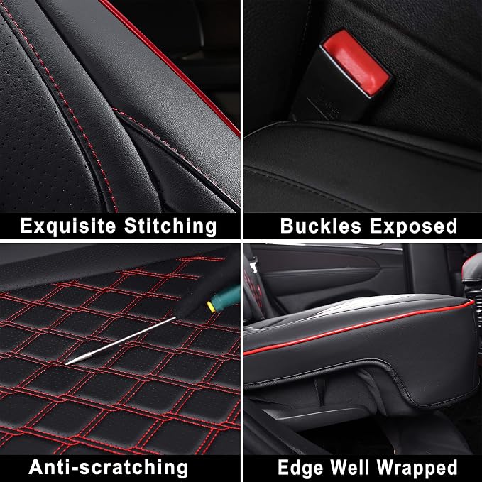 Huidasource Upgrade Grand Cherokee Seat Covers, Full Coverage Waterproof Leather Car Seat Covers, Custom Seat Cushion Protector Fit for Jeep Grand Cherokee 2011-2021 (Full Set/Black&Red)