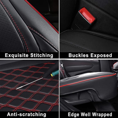 Huidasource Upgrade Grand Cherokee Seat Covers, Full Coverage Waterproof Leather Car Seat Covers, Custom Seat Cushion Protector Fit for Jeep Grand Cherokee 2011-2021 (Full Set/Black&Red)