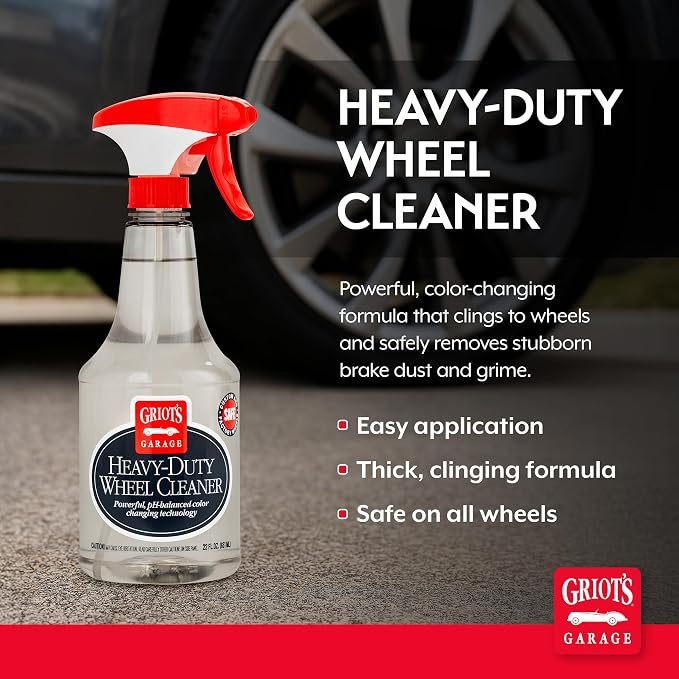 Griot's Garage Heavy-Duty Wheel Cleaner for All Wheel Finishes, Breaks Down and Removes Stubborn Brake Dust and Grime, PH Balanced, Non-Acidic, 10973, 22oz