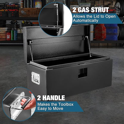 Black Steel Underbody Truck Box, Pickup Storage Box, Heavy Duty Diamond Plate Tool Box with Lock and Keys, Waterproof Trailer Storage Box (24"x 15"x 15")