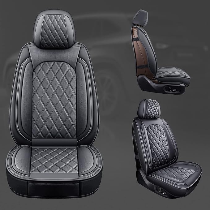 MIROZO Front Seat Covers for Car, Car Seat Covers Black Car Seat Protectors Waterproof Automotive Seat Covers Vehicle Cushion Cover Breathable Fit for Most Sedan, Truck and SUV (Black,2PCS)