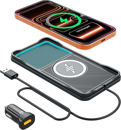 Wireless Car Charger Pad, 15w Fast Car Wireless Chargers Charging pad Non Slip Charger for Car Wireless Phone Charger for iPhone 17/16/15/14/13/12 Pro Max,Samsung S23 S22 S20 for Android, 30cm Cable
