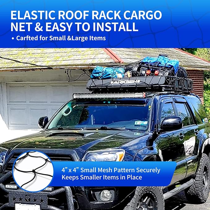 3' x 4' Cargo net Bungee Nets Stretches to 6' x 8',Small Truck Bed Cargo Net for Cars SUVs, for Frontier, Toyota Tacoma Short Bed Cargo Netting, Colorado & Subaru Accessories